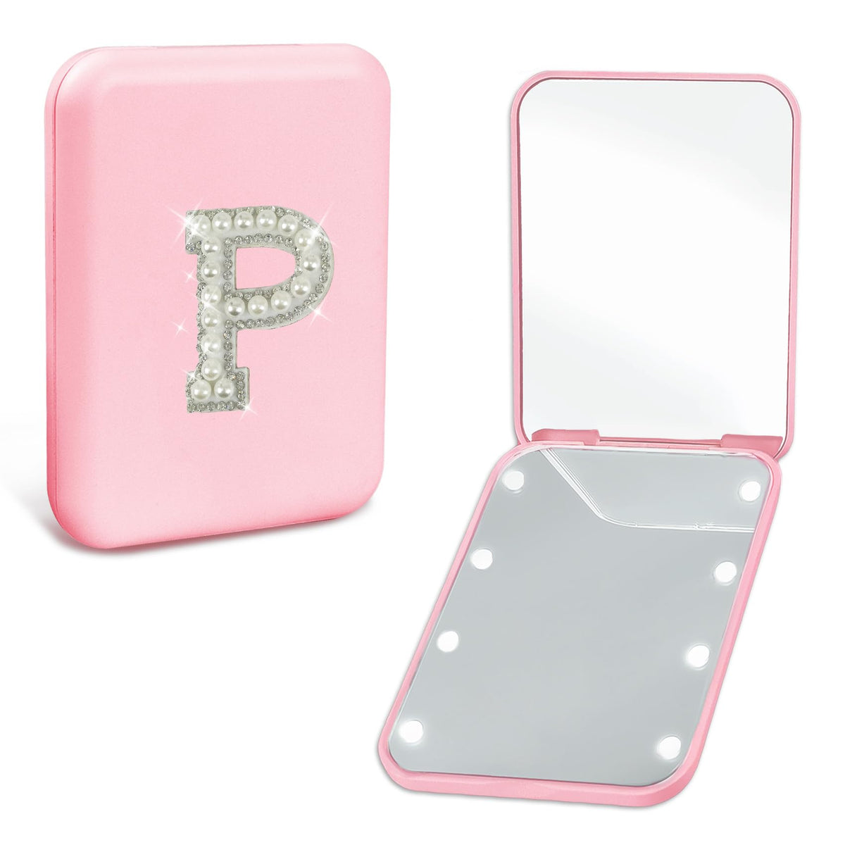 Aganmi Pink Led Compact Mirror, 1X/2X Magnification, Portable Makeup Mirror For Women & Teens