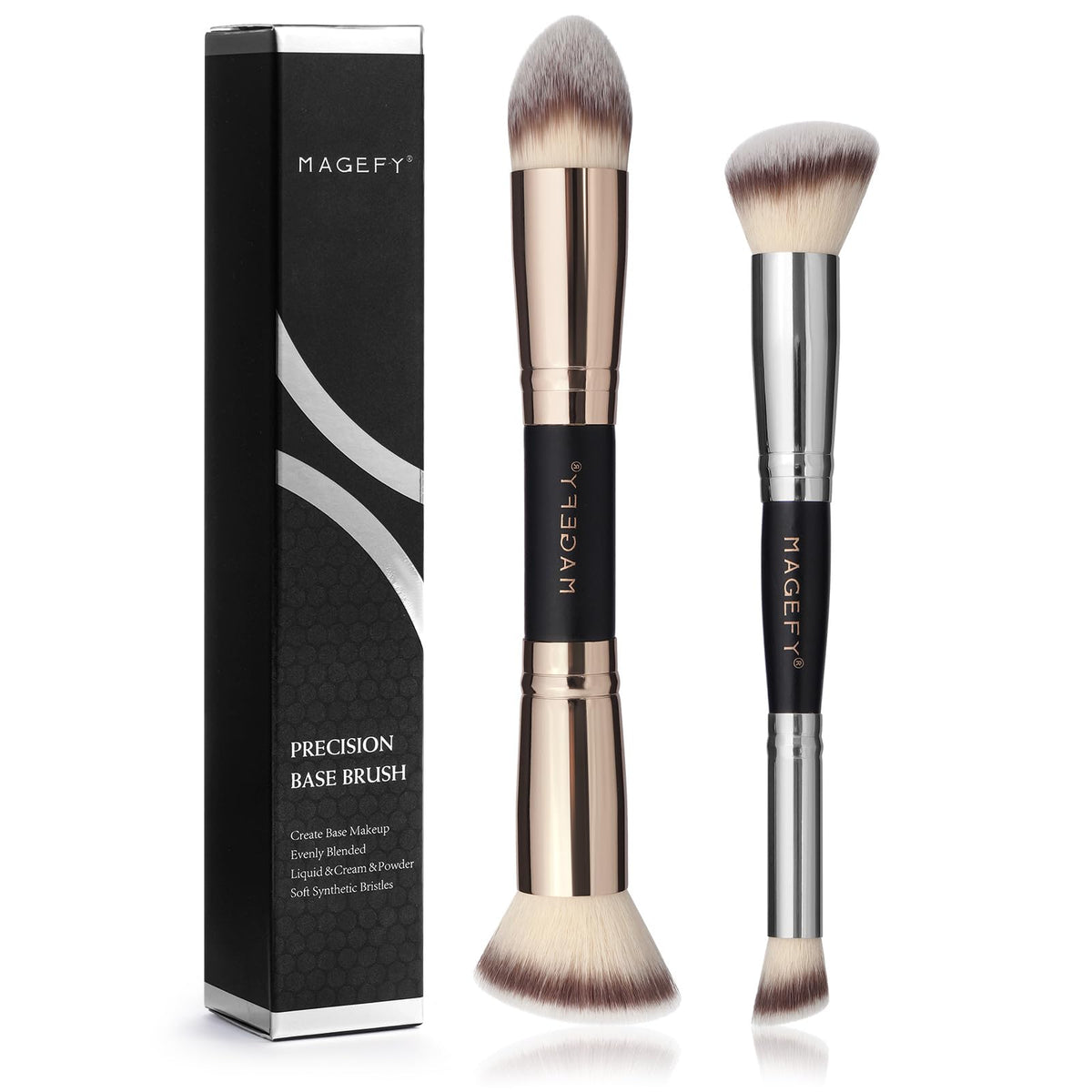 Magefy 2Pcs Double-Ended Makeup Brushes - Angled/Tapered For Liquid & Powder Blending