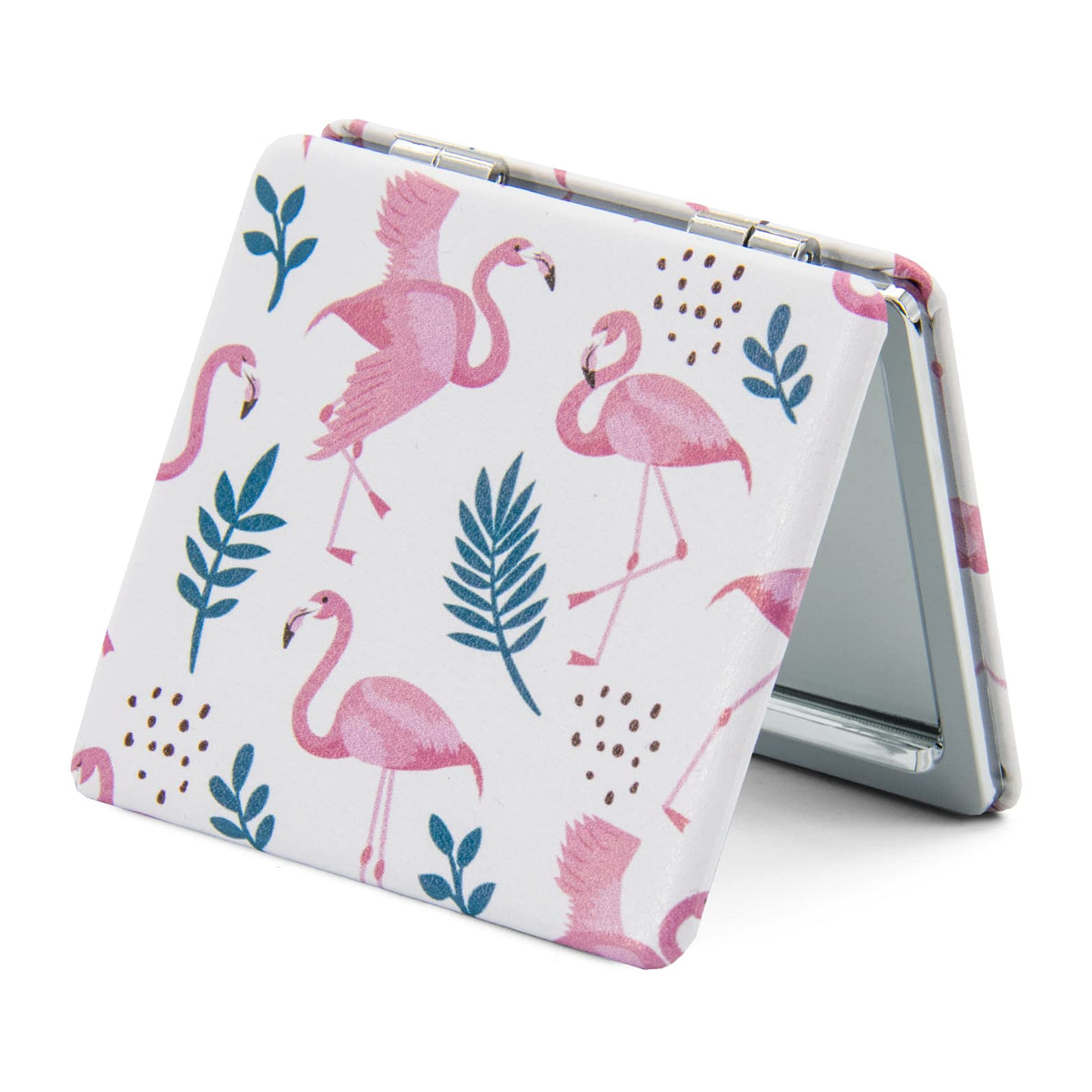 Omiro 1X/3X Magnifying Mirror - Unique Pink Flamingos Leather Compact Square Mirror