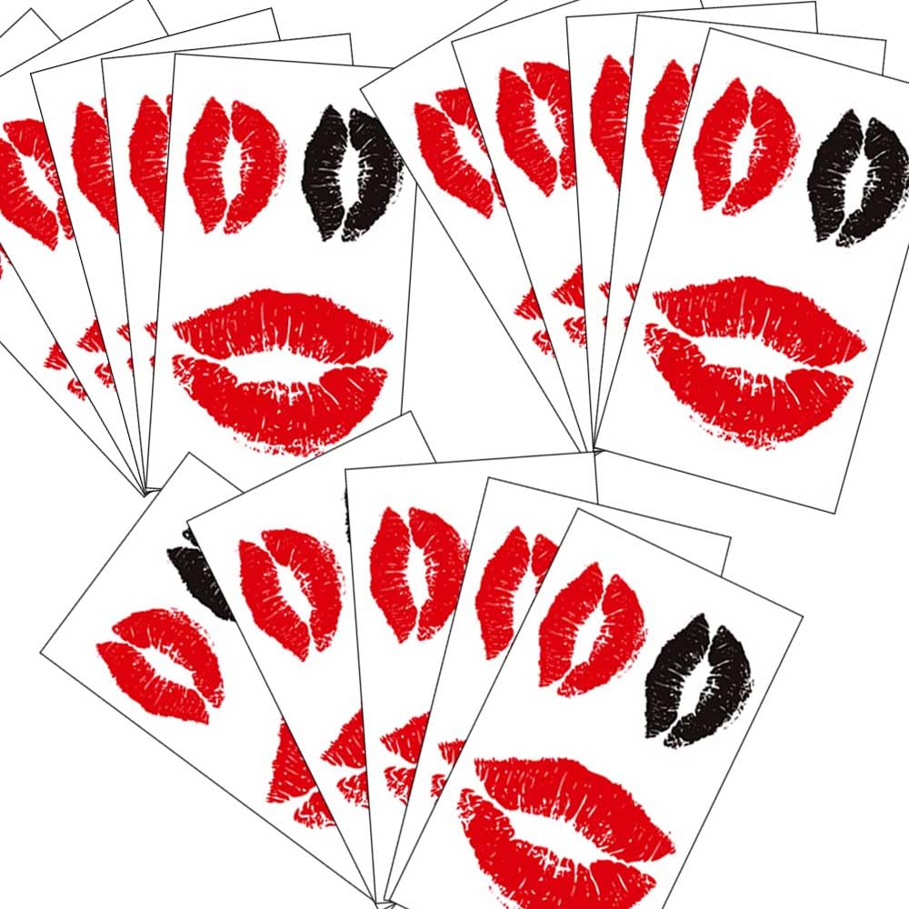 Leoars Valentines Lip Temporary Tattoo Stickers - Waterproof Red & Black Kiss Print, 15-Sheet