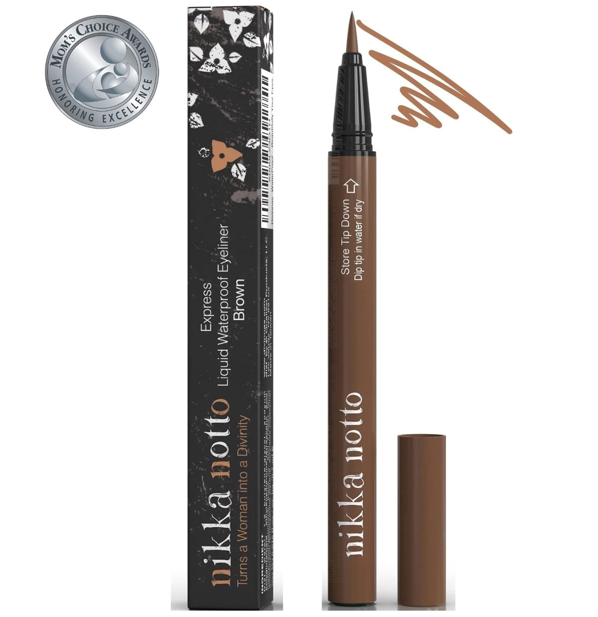 Nikka Notto Waterproof Liquid Eyeliner - Satin Light Brown, Smudge Proof, Quick Dry, Easy Application