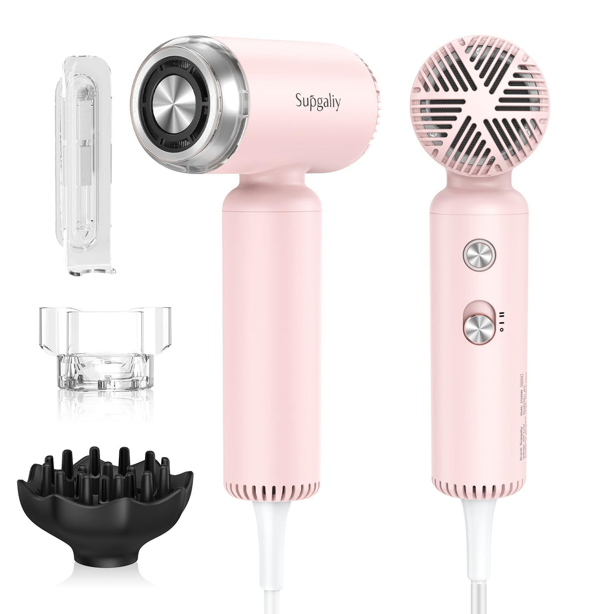 Supgaliy Mini Hair Dryer - Ionic Blow Dryer, Lightweight & Quiet With Magnetic Diffuser - Pink 110V