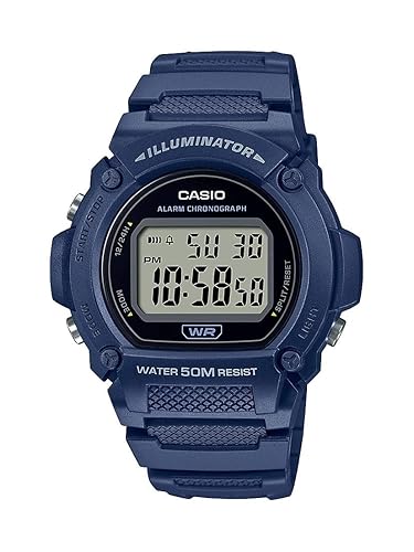 Casio W219H Men'S Digital Watch - 50M Wr, Led, 100 Sec Chronograph, Daily Alarm, Blue