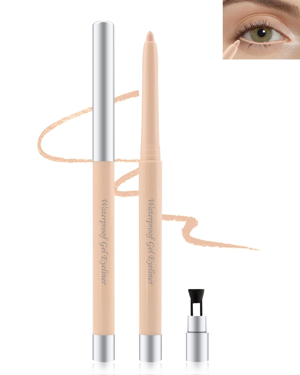 Lestpola Nude Waterline Eyeliner Pencil - Waterproof Cream Gel, Long-Wearing, Retractable Brightener