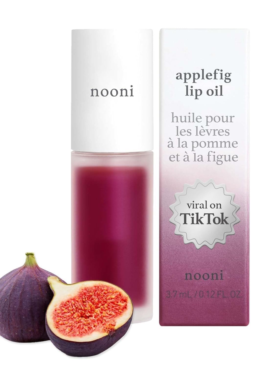 Nooni Korean Vegan Lip Oil - Applefig, Long-Lasting Moisturizing Lip Stain, 0.12 Fl Oz