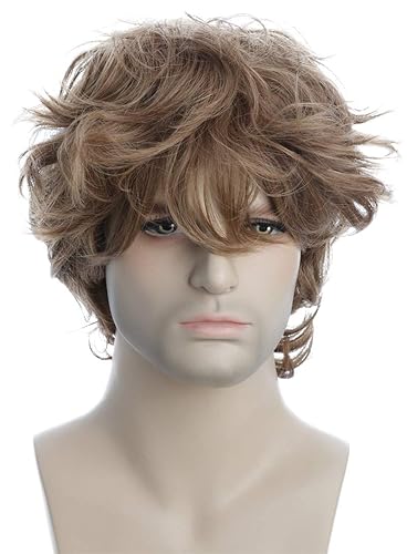 Karlery Brown Short Curly Fluffy Wig For Men - Halloween Cosplay Synthetic Fiber