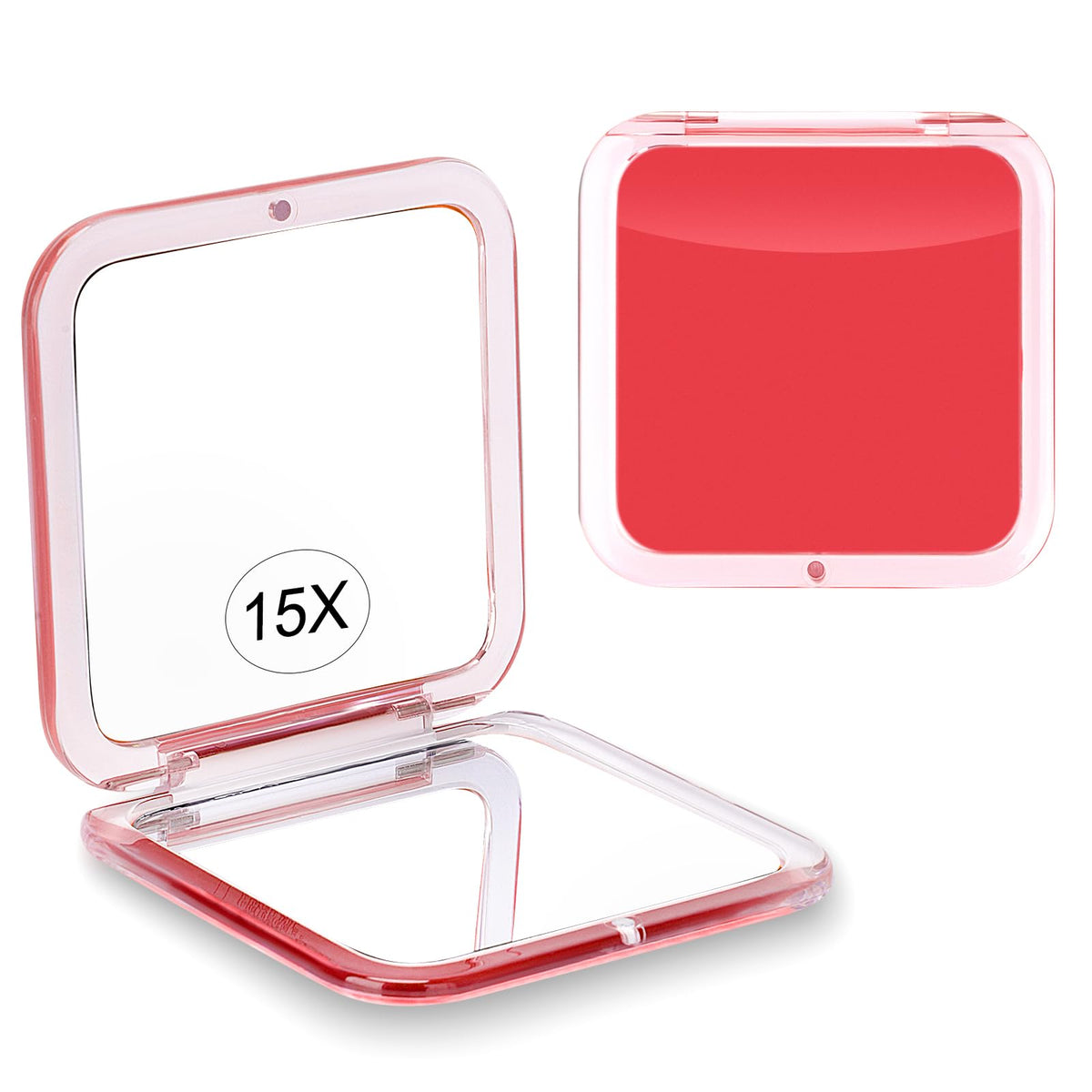 Santoo 15X Magnifying Makeup Mirror, Portable 2-Sided Pocket Mirror, Red, 3.3&quot;X3.