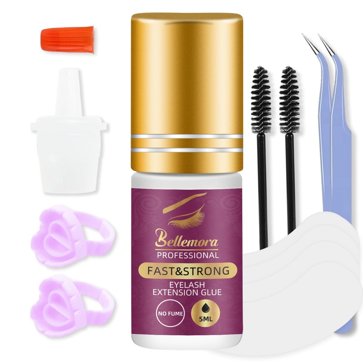 Bellemora Eyelash Extension Glue - No Fume, 2-4 Sec Dry, 7 Weeks, Waterproof, Clear