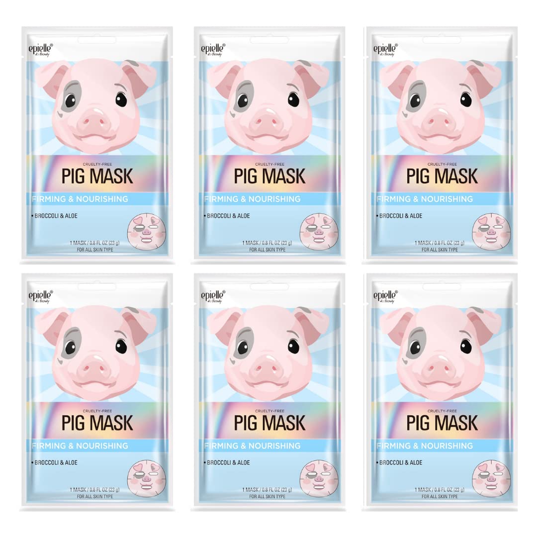 Epielle Pig Character Sheet Masks - 6 Pack Korean Beauty Spa Masks For Kids & Parties