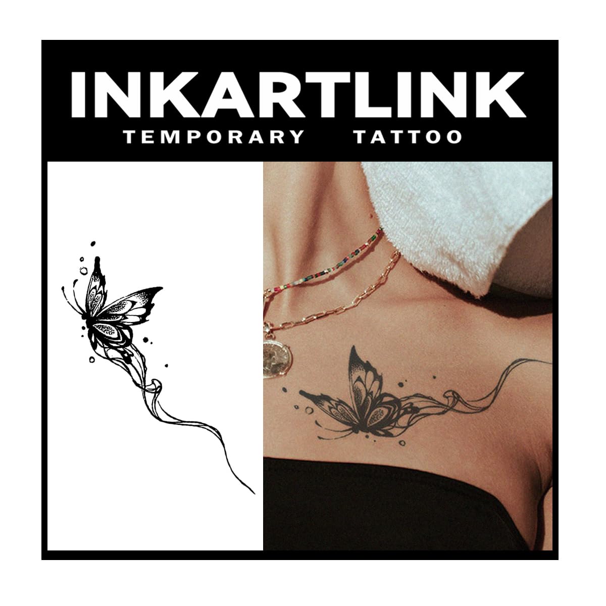 Inkartlink Semi Permanent Temporary Tattoo - Flying Butterfly, Waterproof, Realistic, 2 Sheets