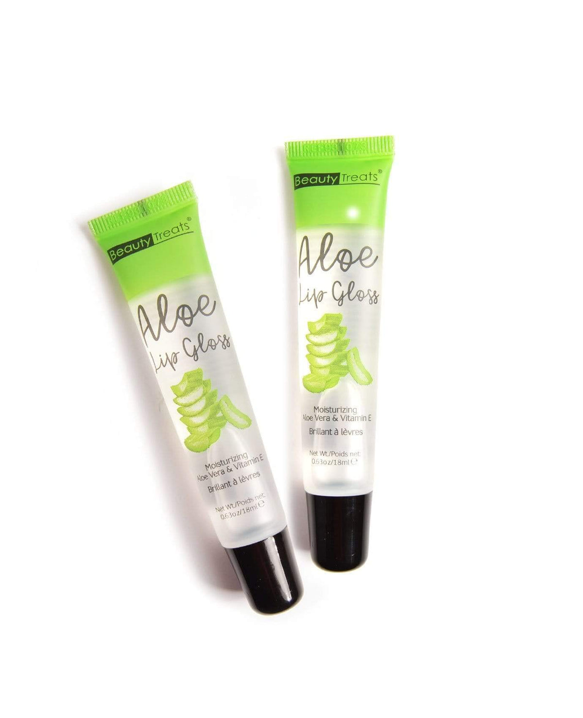 Beauty Treats Aloe Lip Gloss 2 Pcs - Moisturizing Aloe Vera & Vitamin E, 0.63 Oz