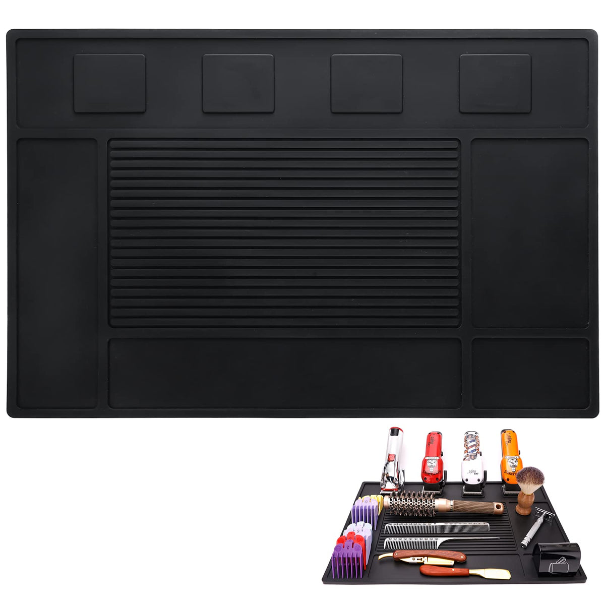 Yeesport Magnetic Barber Tool Organizer Mat - Non-Slip Silicone Pad For Clippers (Black)