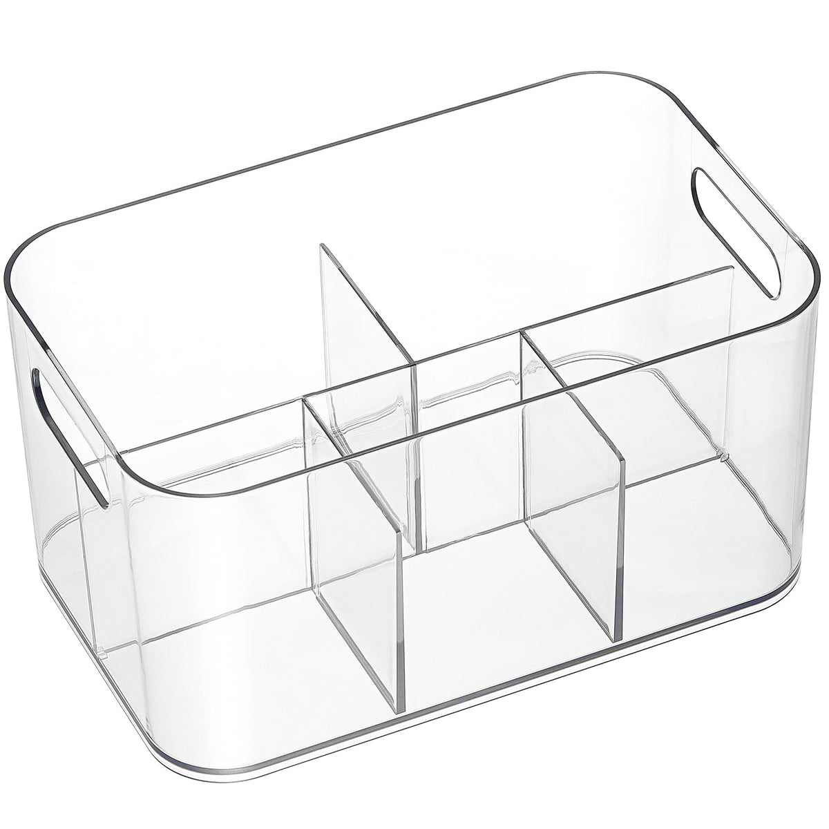 Aozita 2 Pack Clear Plastic Bin - 5-Compartment Organizer For Art, Makeup, Bathroom, Kitchen