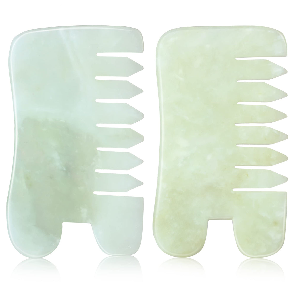 BBTO Jade Comb Set for Scalp Massage & Gua Sha - 2 Pcs Handheld Massage Tools, Green