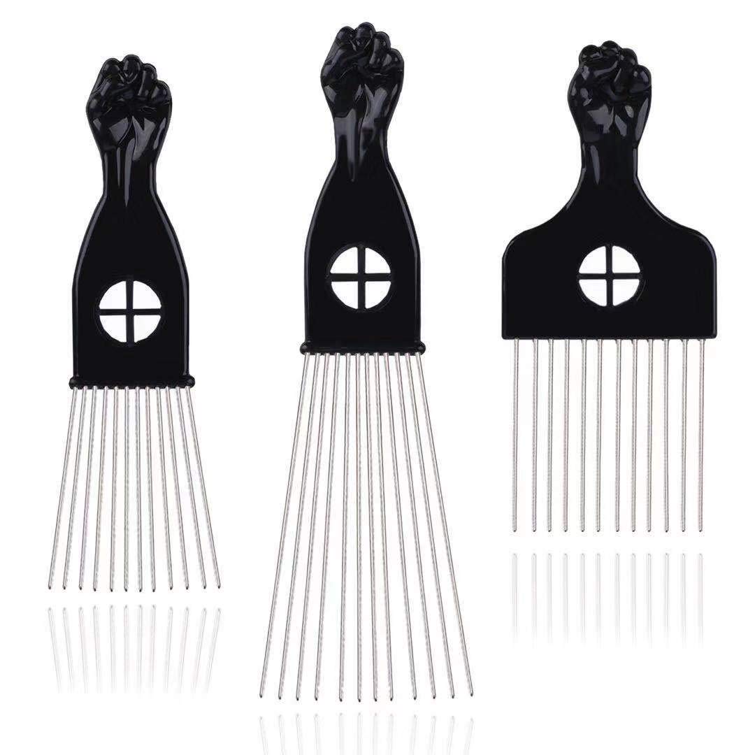 Leaduway 3 Pcs Afro Hair Picks, Metal Combs For Women & Men, Hair Styling Tools, Black