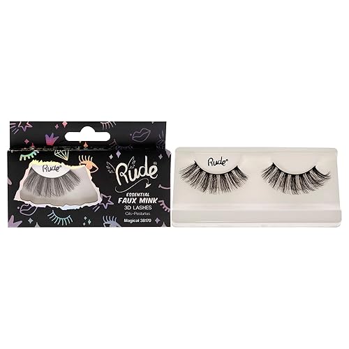 Rude Cosmetics Faux Mink 3D Lashes - Magical Pair for Women, Black, 1 Pc