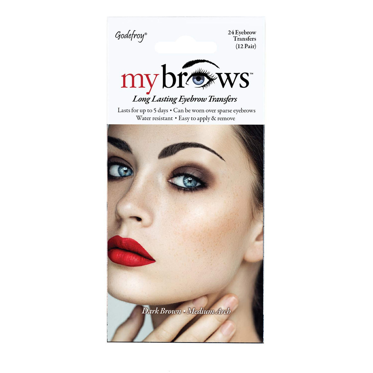 Godefroy MyBrows Dark Brown Eyebrow Transfers, Medium Arch - 12 Pairs, Long Lasting