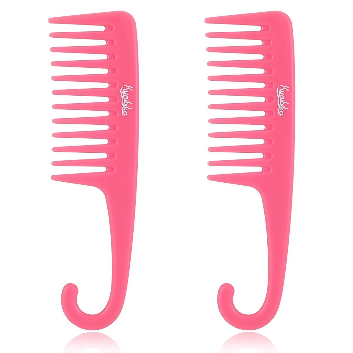 Kunihiko Wide Tooth Comb For Curly Hair - 2Pcs Pink Shower Comb With Hook, Professional Styling