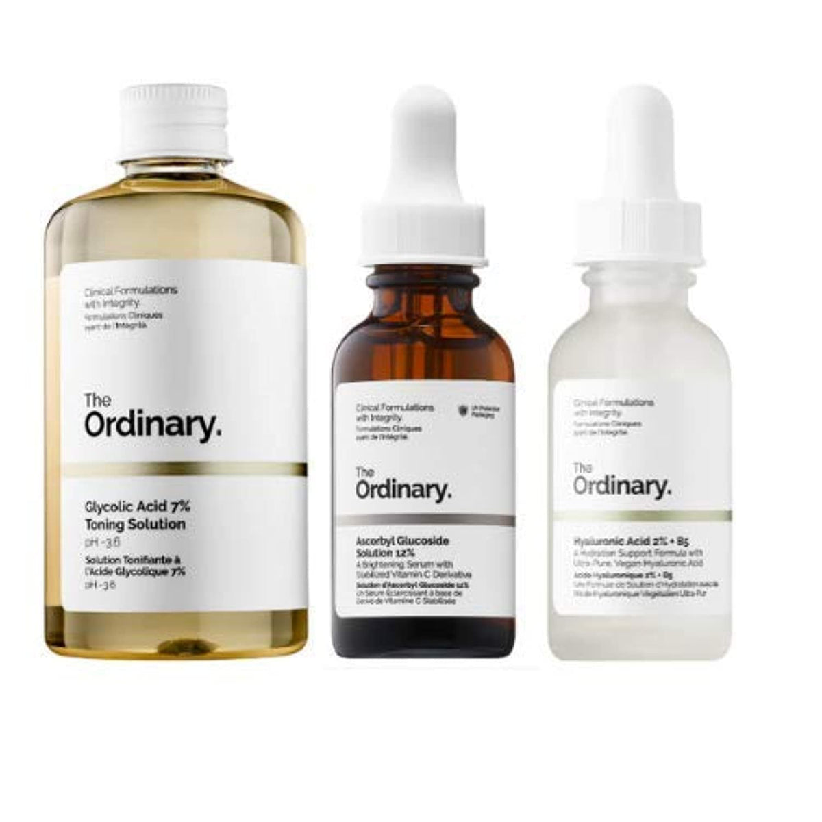 The Ordinary Face Serum Set - Ascorbic Acid, Hyaluronic Acid & Glycolic Acid for Radiant Skin