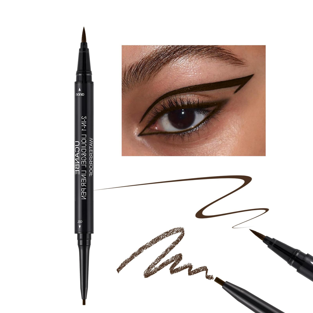 Ucanbe Brown Eyeliner Pencil - Dual Ended Liquid & Gel, Waterproof, Long Lasting, Quick Drying