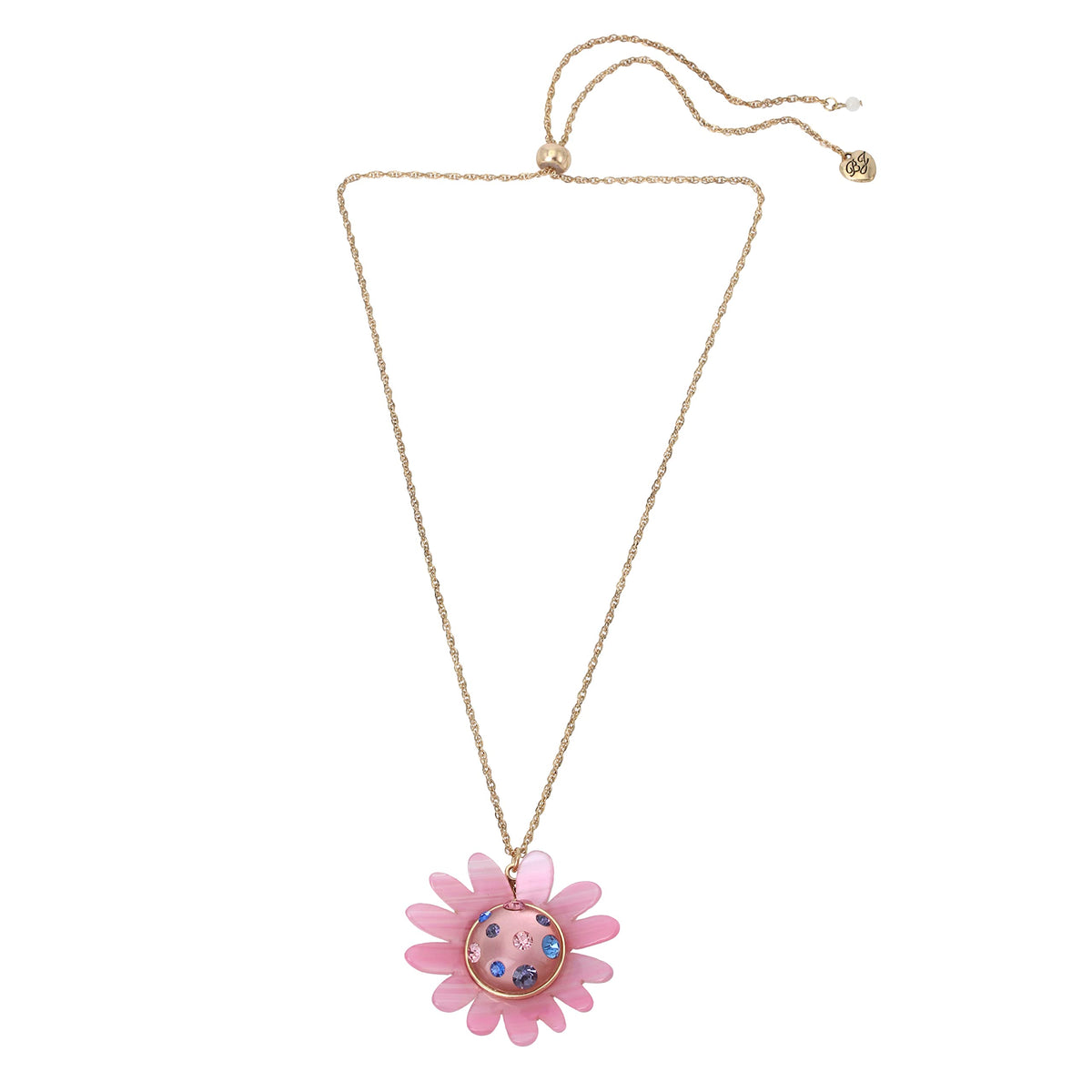 Betsey Johnson Pink Flower Pendant Slider Necklace - Metal Jewelry For Women