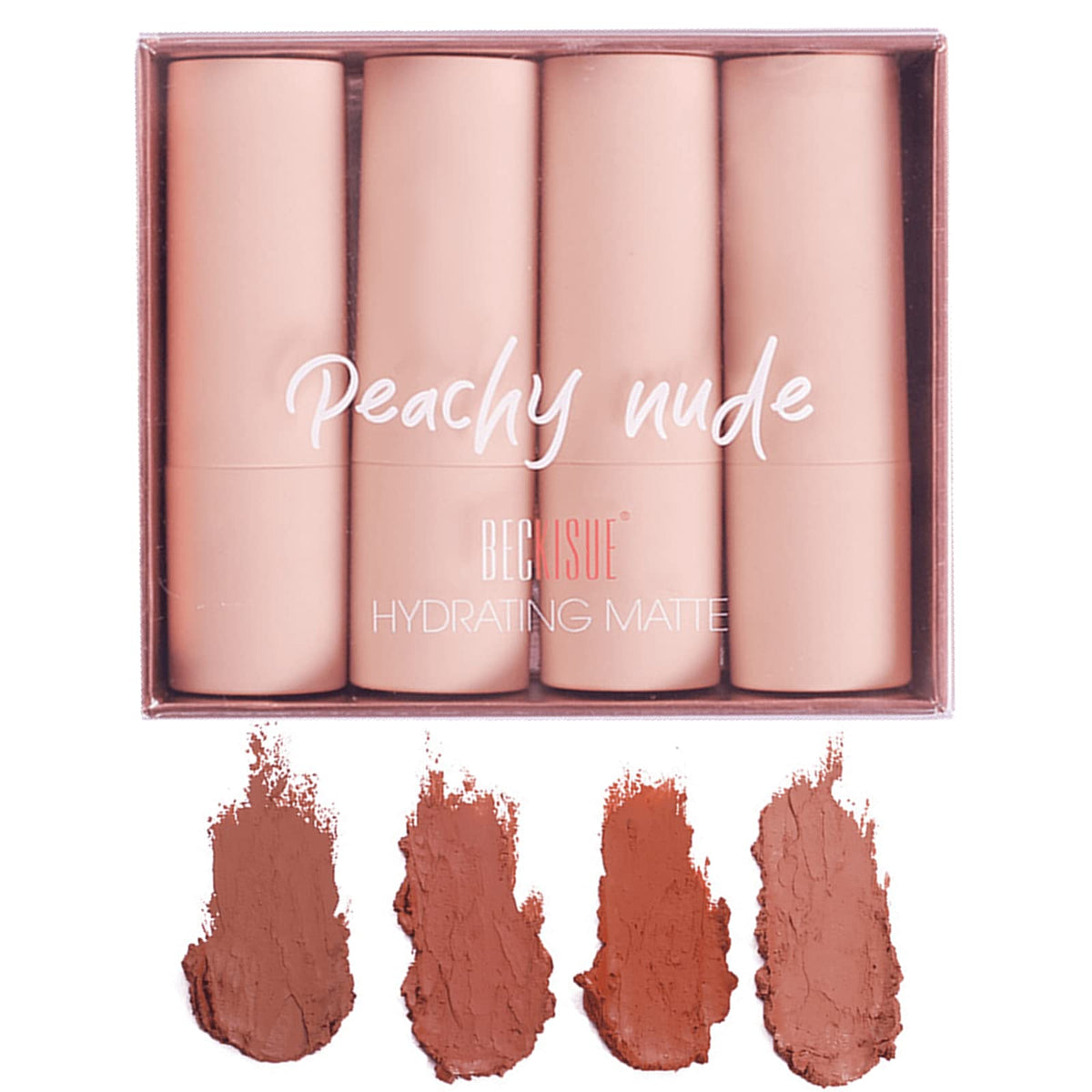 Biokusy Semi Matte Lipstick Set - 4 Pack, Velvet Finish, High-Pigmented, Long Lasting, Peachy