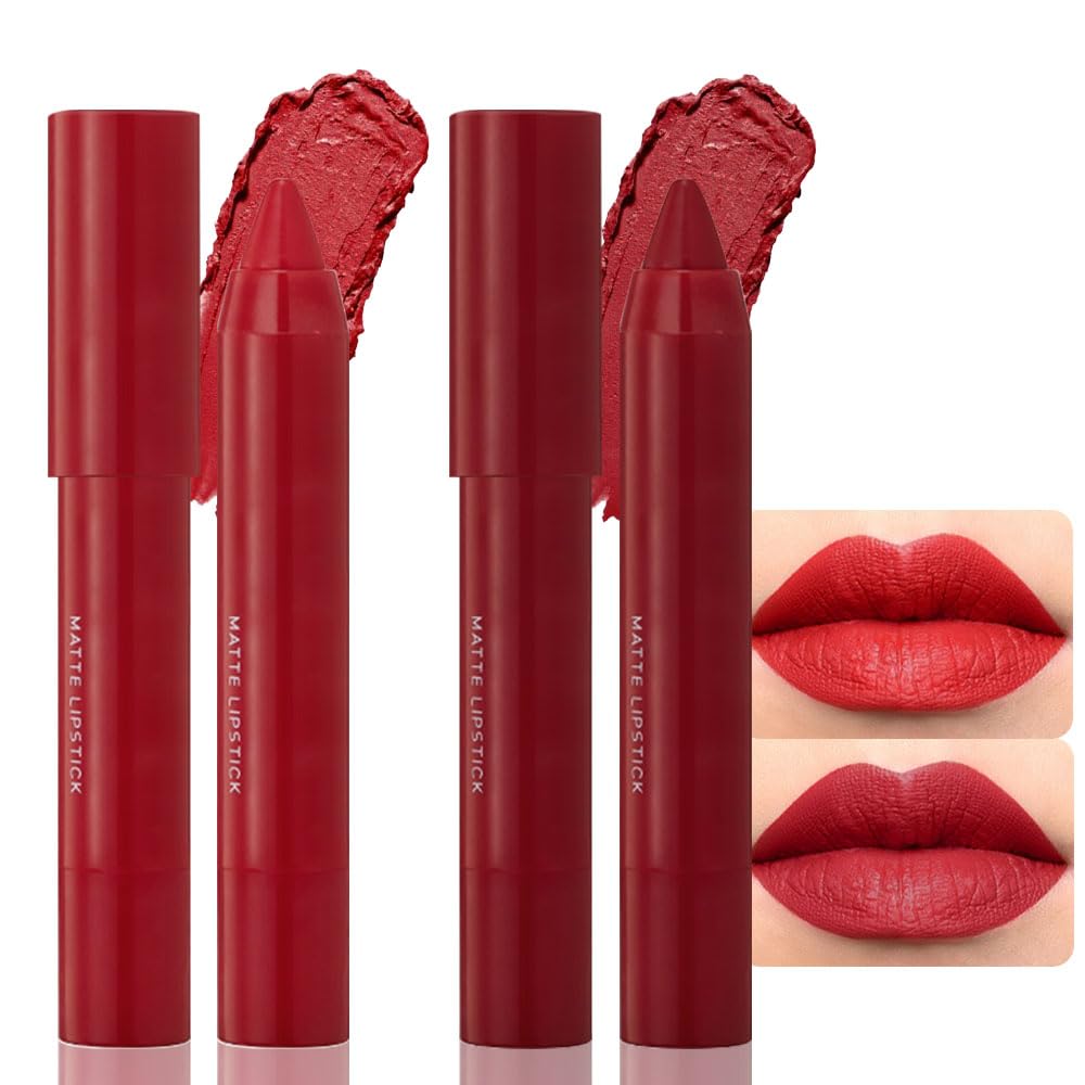 Bingbrush Crayon Matte Longwear Lipstick Set - Waterproof Velvet Lip Stain (2Pcs 08#&10#)