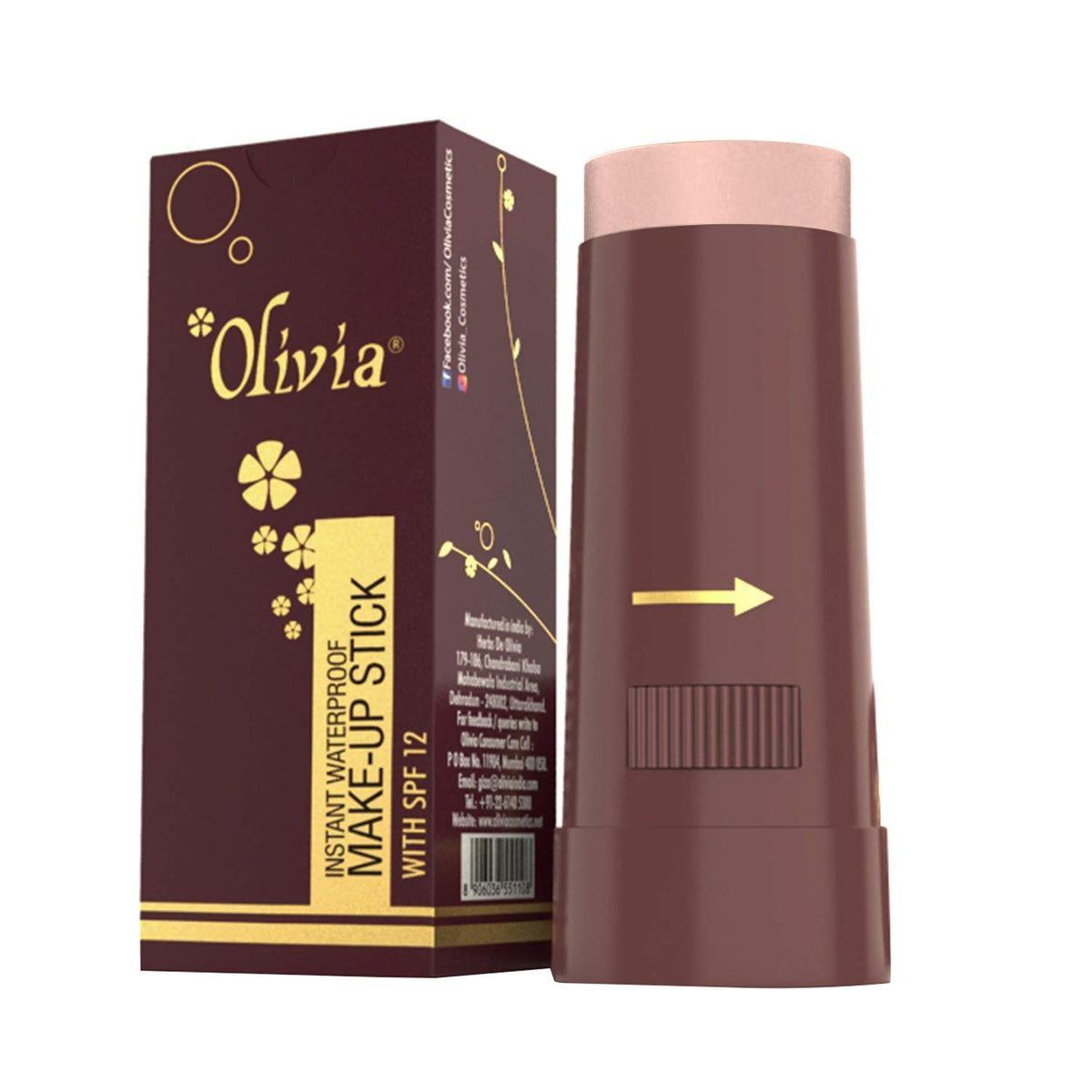 Olivia Waterproof Makeup Stick Concealer Rachelle Rose Spf 12, 15G, Shade No.2, Brown