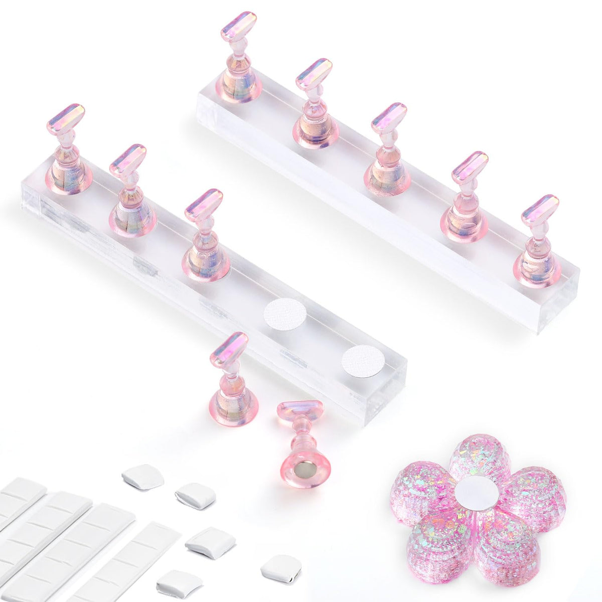 Etercycle Pink Acrylic Nail Stand - Magnetic Practice Holder For Diy & Salon Use