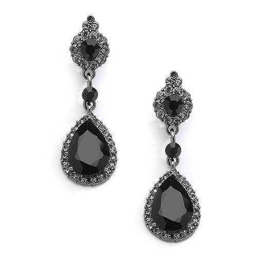 Mariell Black Crystal Teardrop Dangle Earrings For Brides, Prom & Wedding Parties