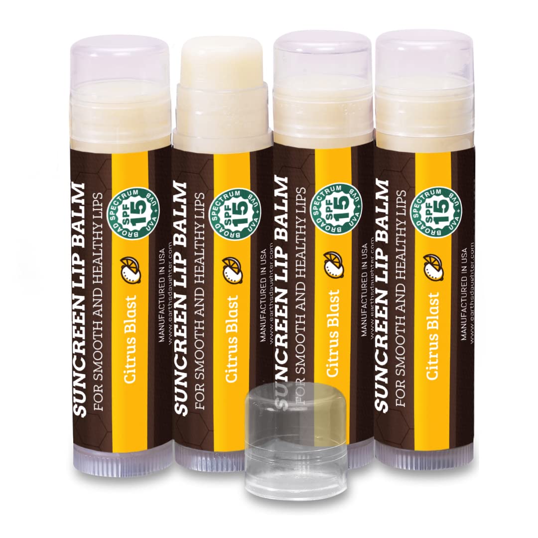 Earth'S Daughter Spf Lip Balm 4-Pack - Organic, Citrus Flavor, Spf 15, Hypoallergenic, Beeswax