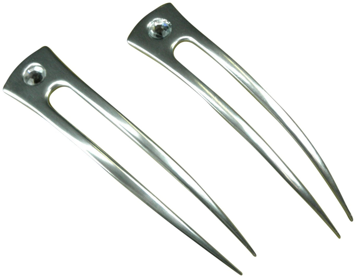 Jwl Anodized Aluminum Two-Prong 6&quot; Hair Forks - Unbreakable Waterproof Hawaiian Style, Silver