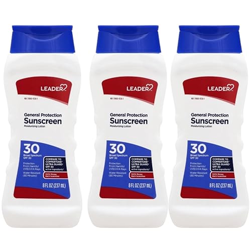 Leader Sunscreen Lotion Spf 30, Water Resistant, Moisturizing, 8 Ounce, Pack Of 3