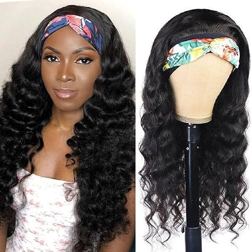 FASHION PLUS 26&quot; Loose Wave Headband Wig - Human Hair, Glueless, for Black Women