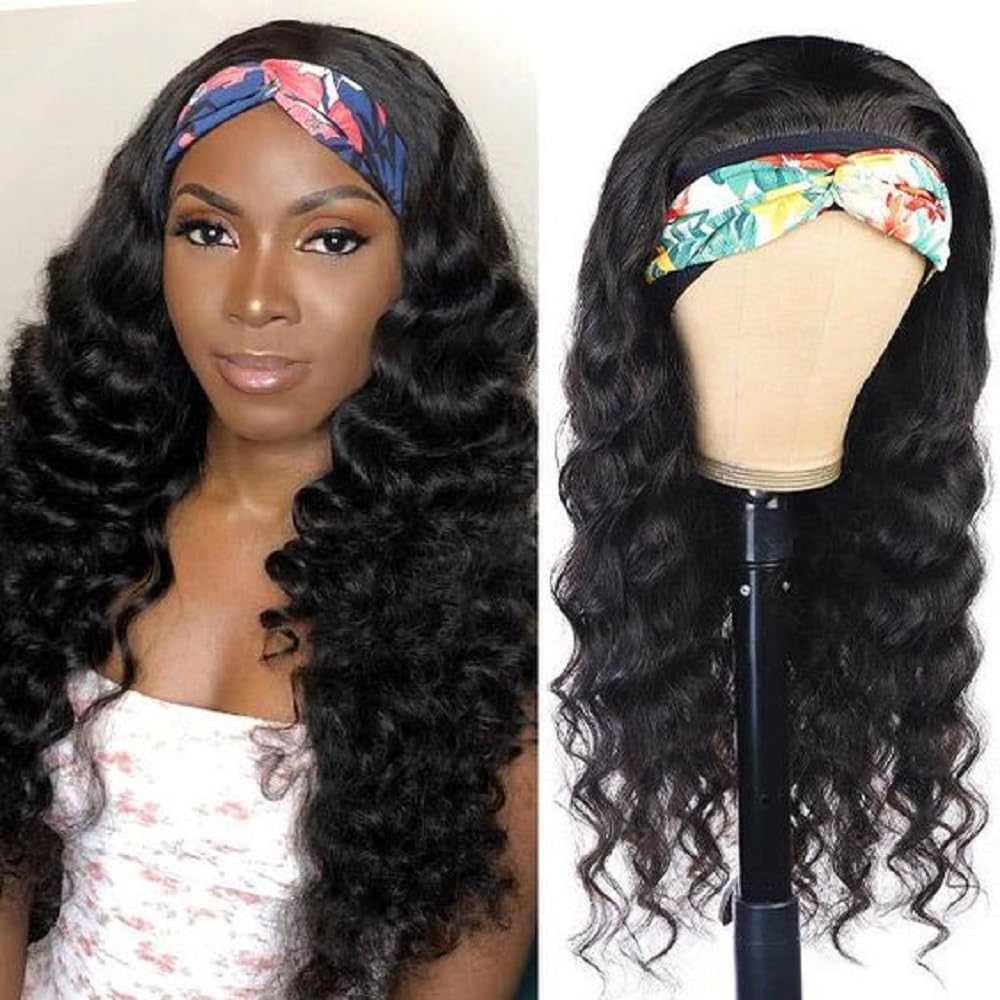 FASHION PLUS 32 Inch Loose Wave Headband Wig - Human Hair, Glueless, 150% Density for Black Women