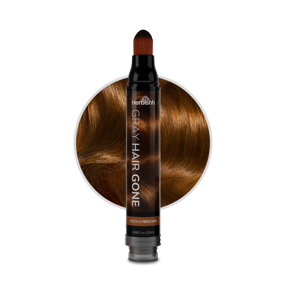 Herbishh Hair Root Touch-Up Pen, Medium Brown, Instant Gray Coverage, Water Resistant, 0.68 Fl Oz