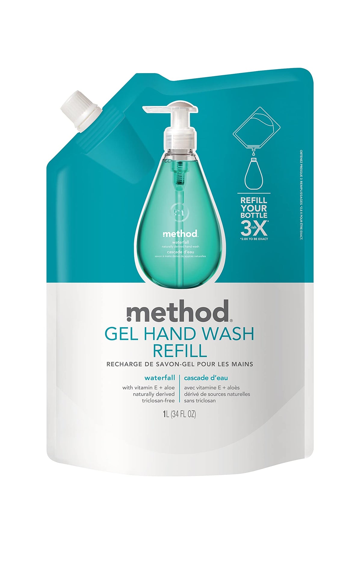 Method Gel Hand Soap Refill, Waterfall, Biodegradable, 34 Fl Oz, Pack Of 2