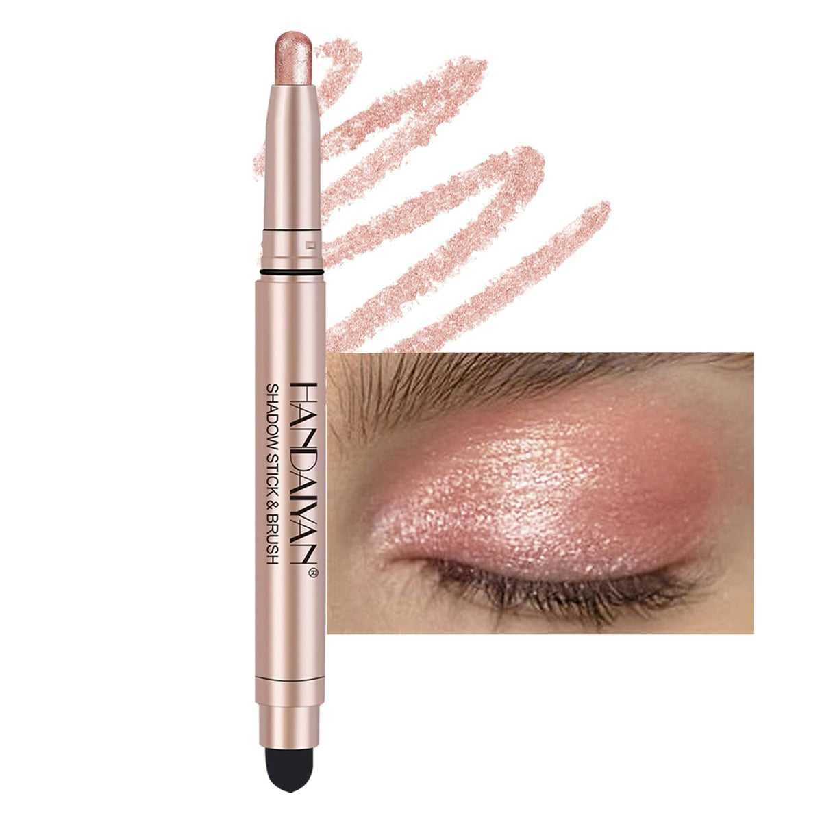 Dekrion Shimmer-Cream Eyeshadow Stick, Long-Lasting Waterproof Glitter Makeup, 03 Light Pink