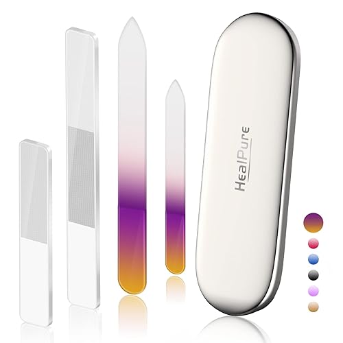 Healpure Glass Nail File Set - 4Pc Crystal Nail Files & Buffers, Gradient Color, Professional Manicure