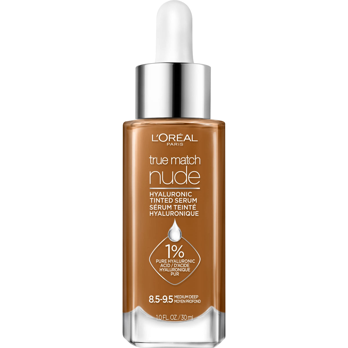 L'Oreal Paris True Match Nude Hyaluronic Tinted Serum Foundation, Medium Deep 8.5-9.5, 1 Fl