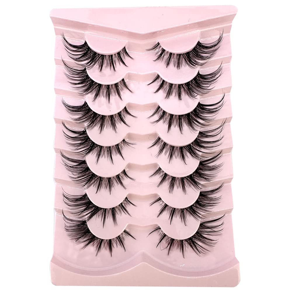 HBZGTLAD 7 Pairs 3D Mink Lashes, Natural Look, Fluffy Cat Eye, Clear Band, Silk,