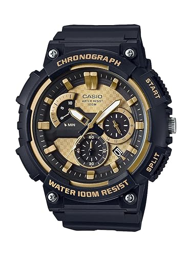 Casio Mcw200H Men’S Analog Watch - Black/Gold, 100M Wr, Chronograph, Multi Dial, Resin Band