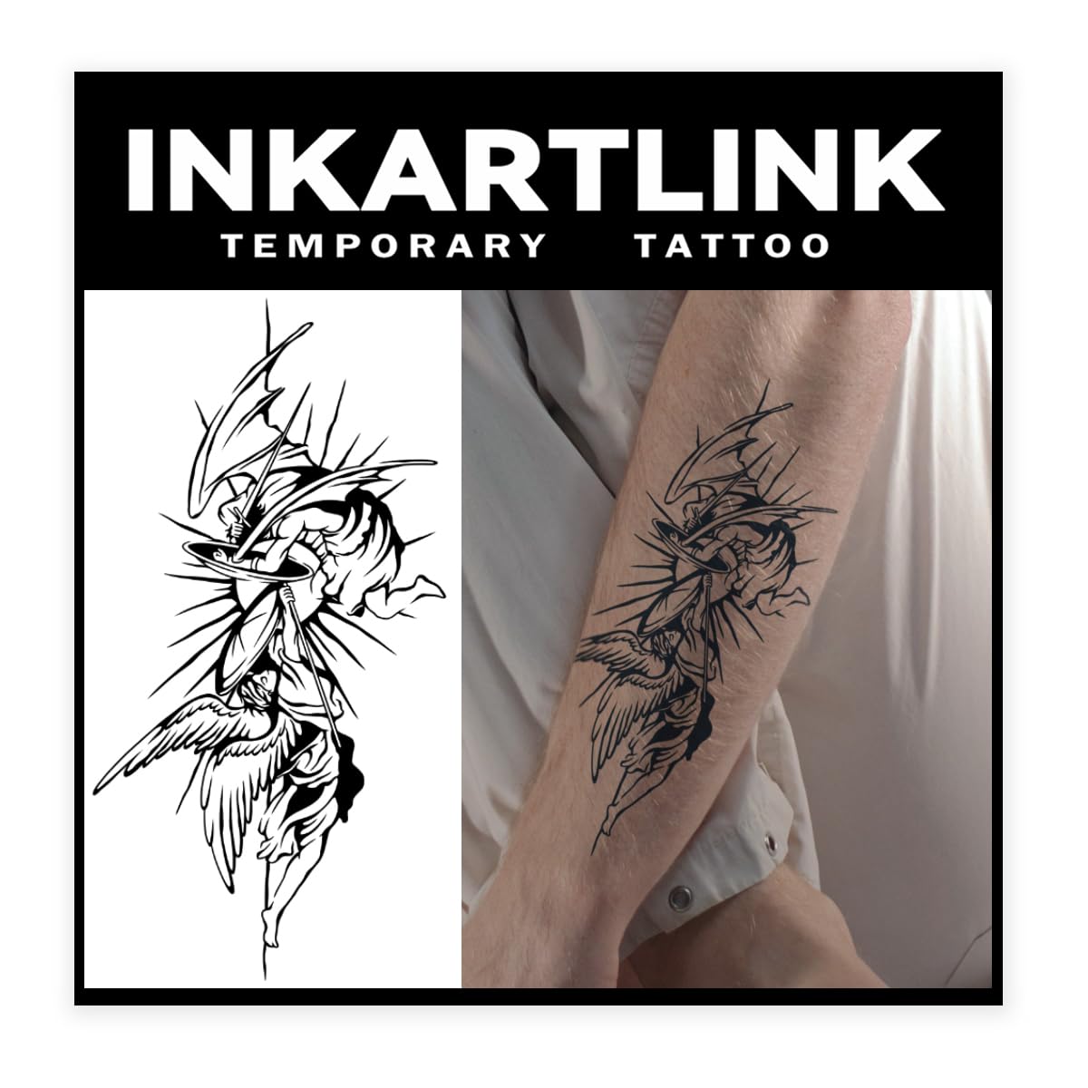 Inkartlink Large Semi Permanent Tattoos - Angel & Devil Designs, Waterproof, Realistic, Lasts 1-2 Weeks