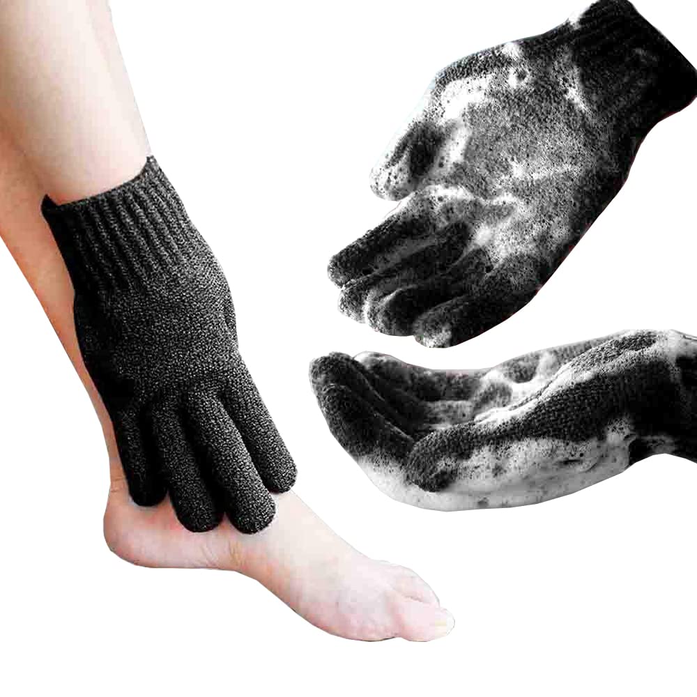 Mig4U Exfoliating Shower Gloves - Premium Nylon Body Wash Gloves For Men & Women, Black, 1 Pair