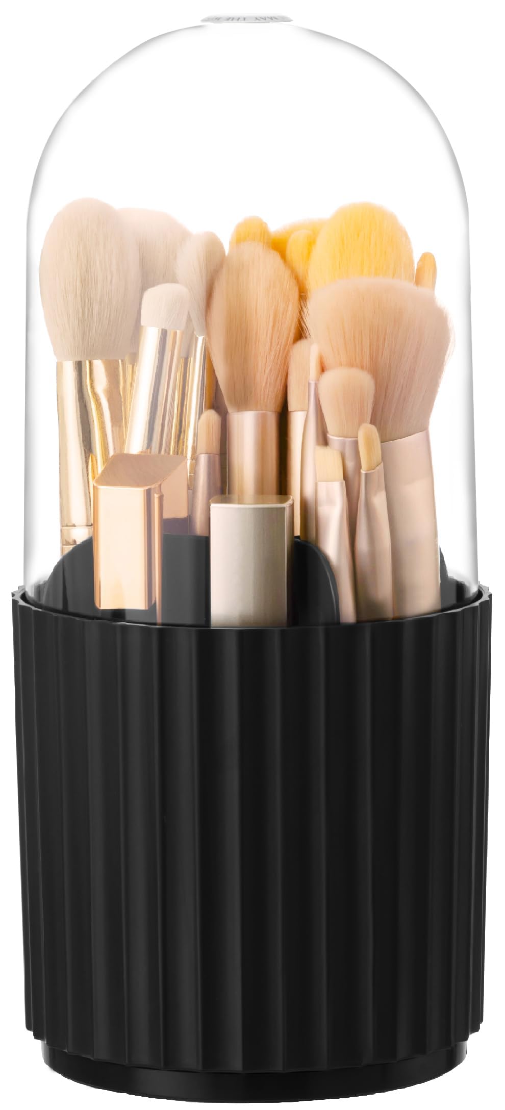 Hblife 360 Rotating Makeup Brush Holder With Lid, Dustproof Black Organizer For Vanity & Bathroom