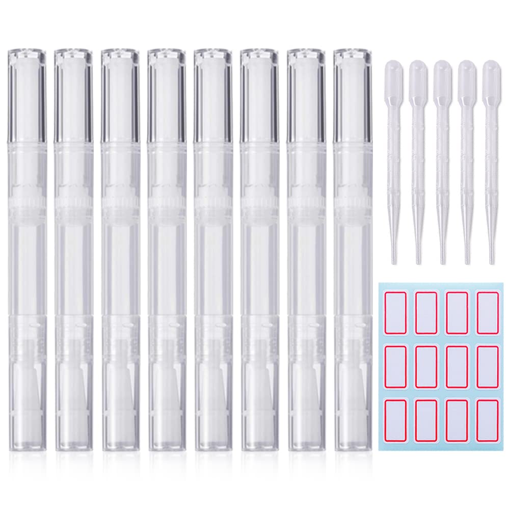 Gooday 8 Pcs Twist Pens Cosmetic Container - Refillable Nail Oil & Eyelash Growth Tubes With Pipettes