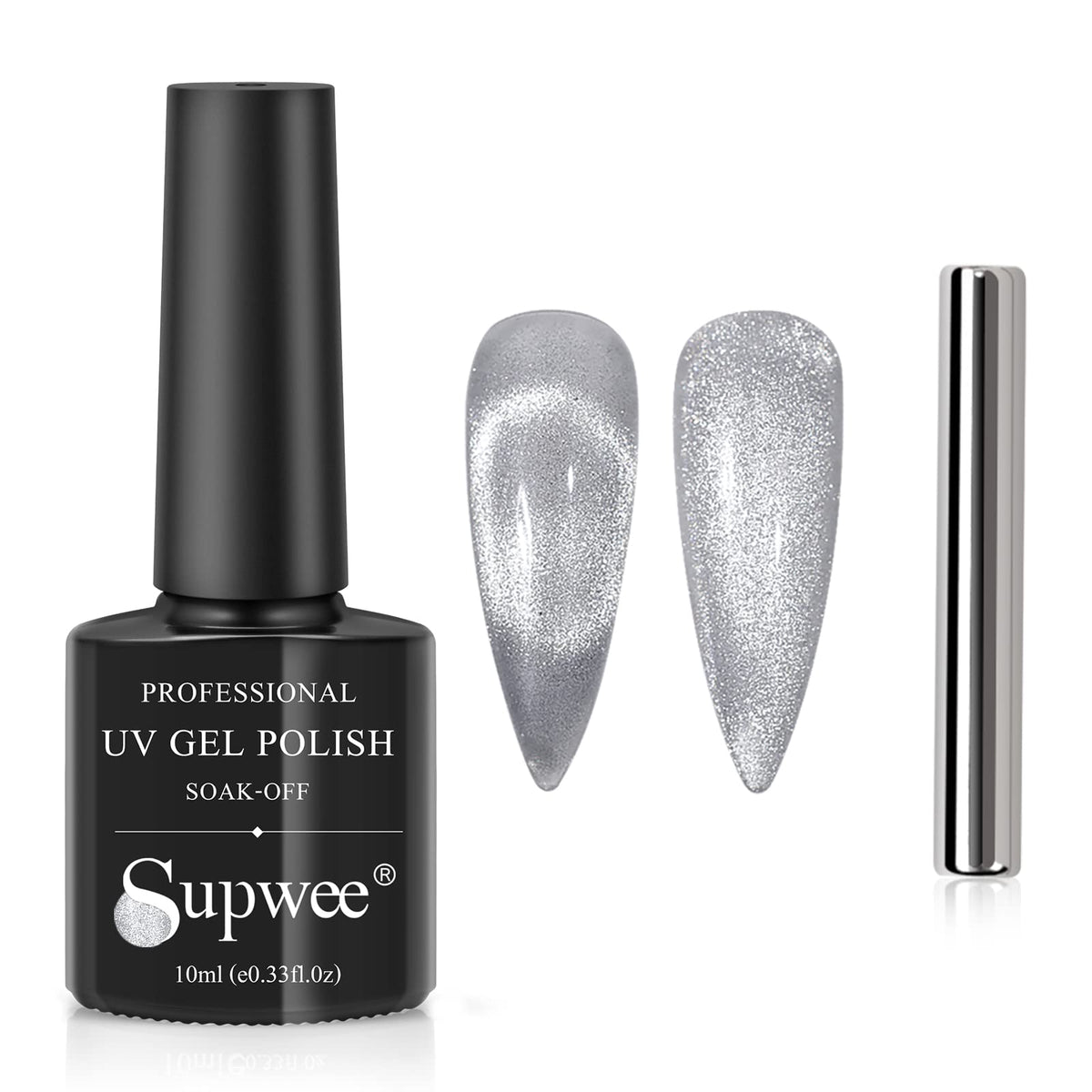 Supwee 10Ml Silver Cat Eye Magnetic Nail Polish Gel Art - Soak Off Uv Manicure 2 Piece Set