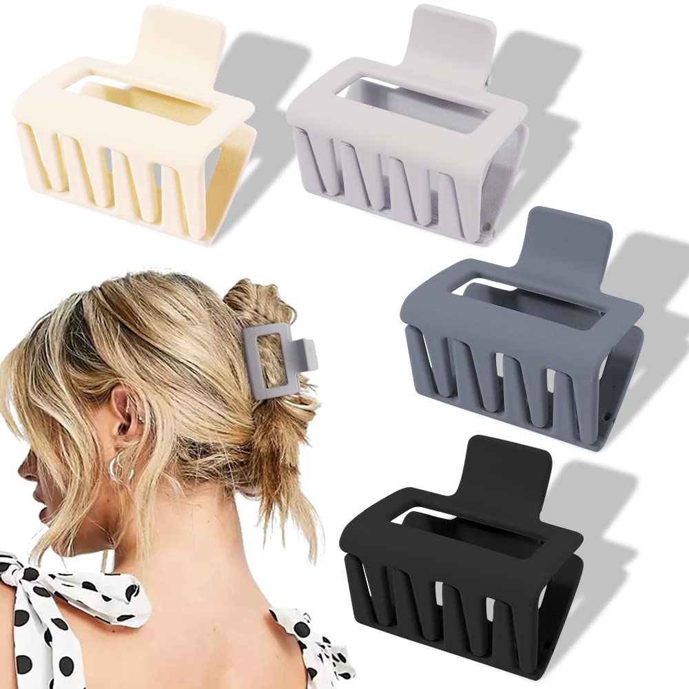 Ahoney 4 Pack Matte Claw Clips For Thin Hair - Black Small & Medium Hair Clips For Women