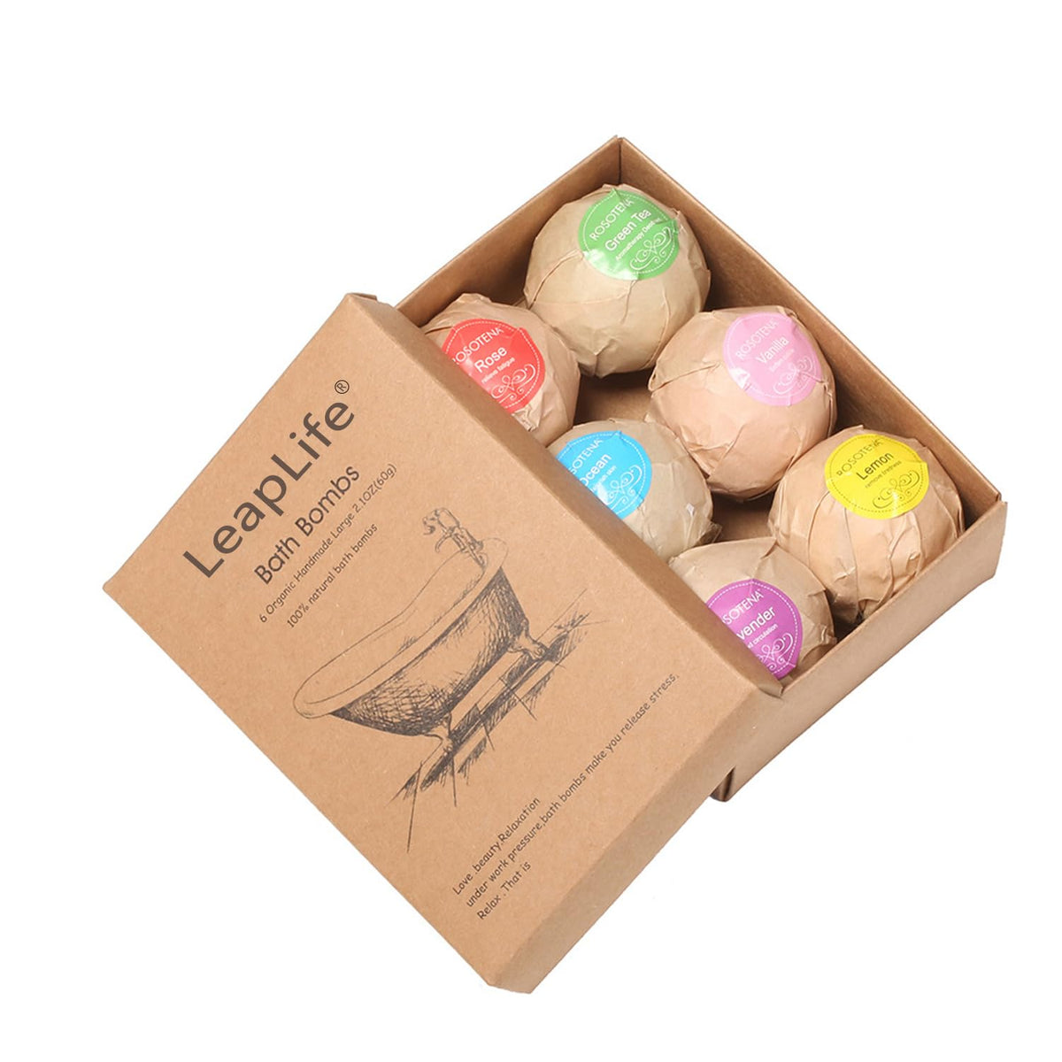 Leaplife Organic Bath Bombs Gift Set - 6 Large Fizzers For Kids & Adults, Natural Ingredients