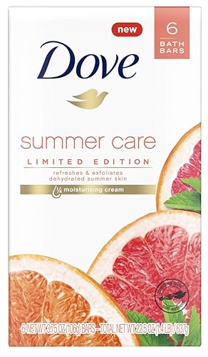 Dove Summer Care Limited Edition Bath Bars - 6 Exfoliating Bars For Natural Glow, 22.5 Oz